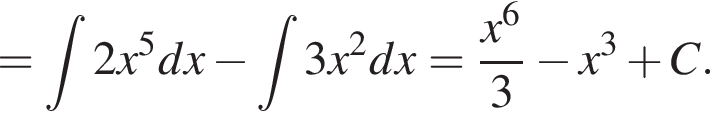 = при­над­ле­жит t2x в сте­пе­ни 5 dx минус при­над­ле­жит t3x в квад­ра­те dx = дробь: чис­ли­тель: x в сте­пе­ни 6 , зна­ме­на­тель: 3 конец дроби минус x в кубе плюс C. 